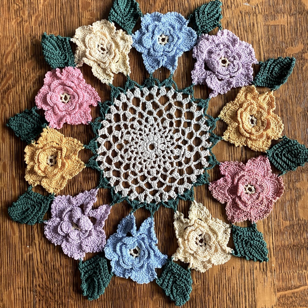 Vintage Crocheted Doily Multicolour Round Boho Decorative Granny Core